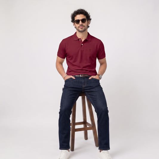 Playera Tipo Polo Color Rojo Vino Con Bordado Slim Fit Para Hombre