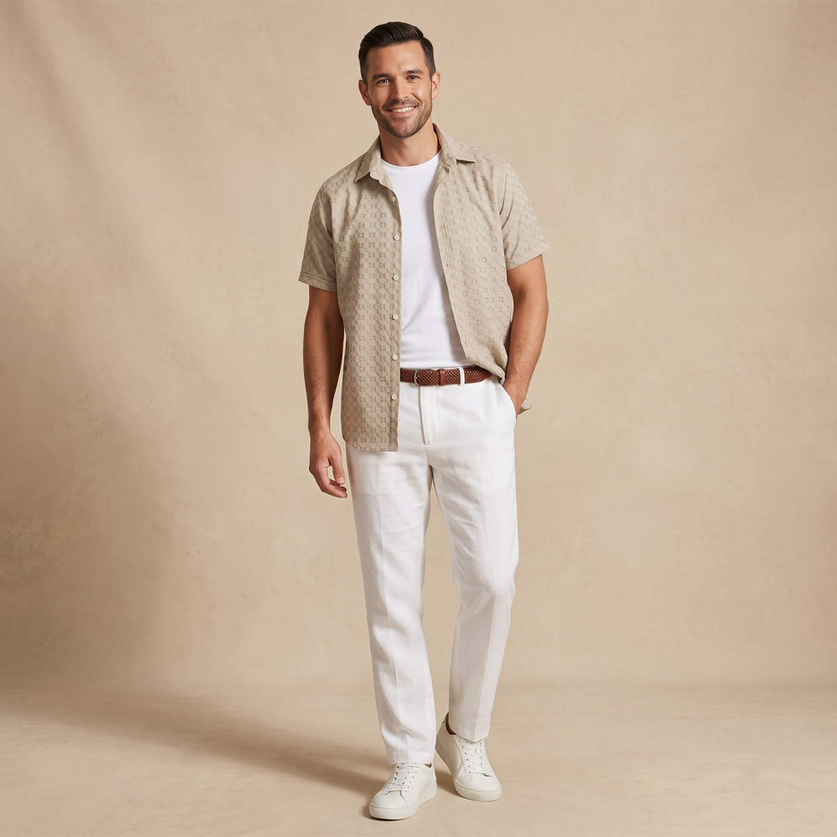 Camisa de manga corta con estampado geométrico para hombre