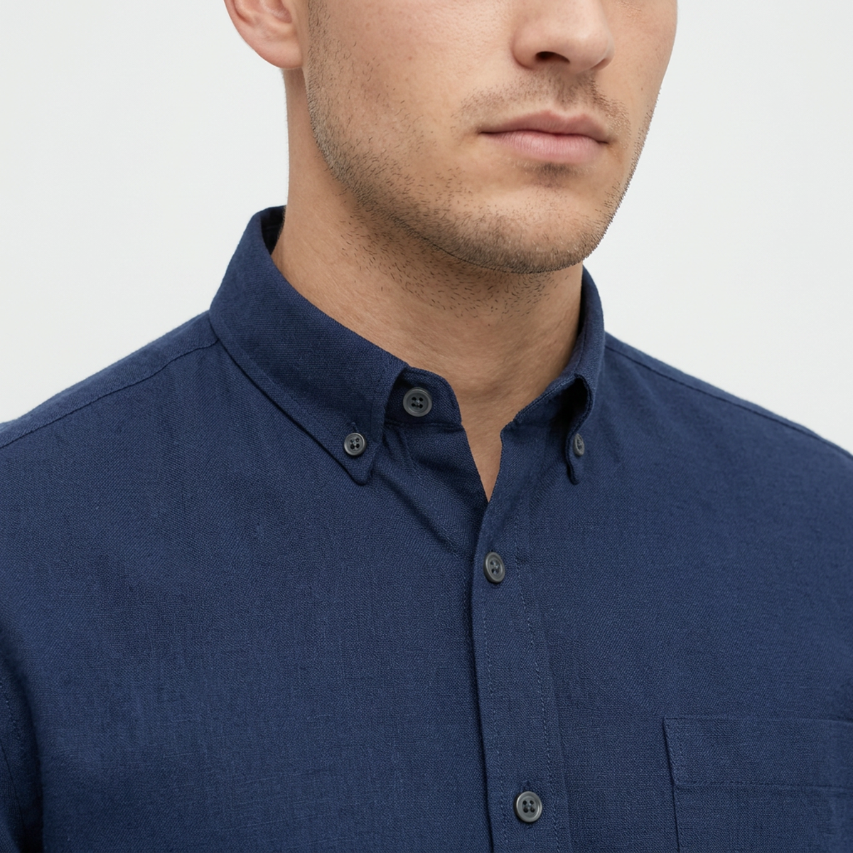 Camisa de apariencia de lino manga larga azul plumbago para hombre