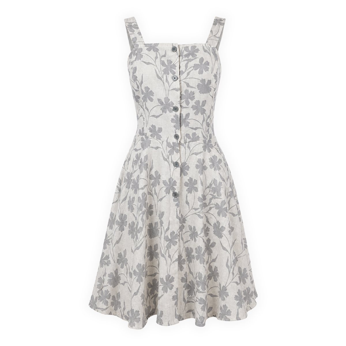 Vestido de tirantes con estampado floral gris