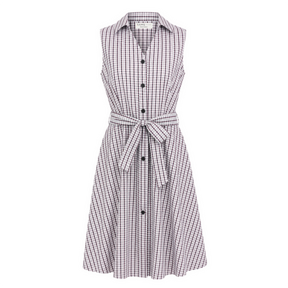 Vestido Camisero Mujer Escote V Casual Estampado Cuadros Rosa