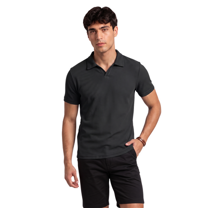 Polo manga corta para hombre color negro con textura waffle