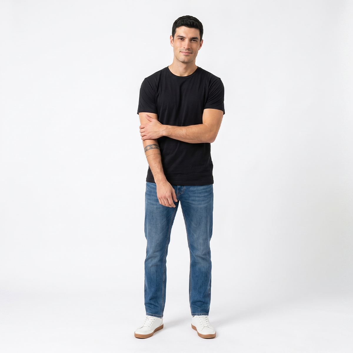 Men's Black Crew Neck Short Sleeve Basic Muscle Fit T-Shirt