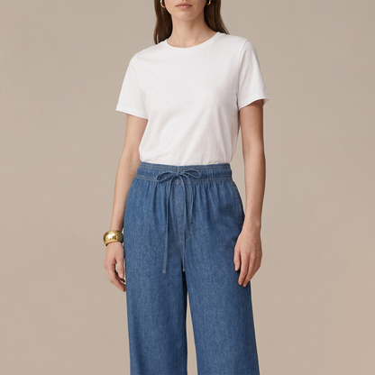 Pantalón Wide Leg con Cintura Elástica y Cordón