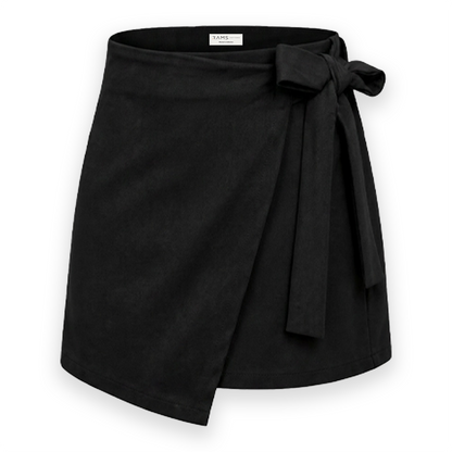 Falda Short Negra Mujer Moderna Ligera con Moño al Costado