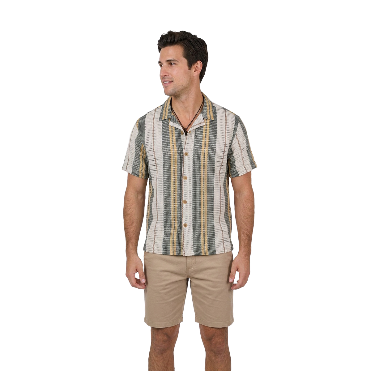 Camisa Hombre Manga Corta Playa Corte Relax Tela Ligera