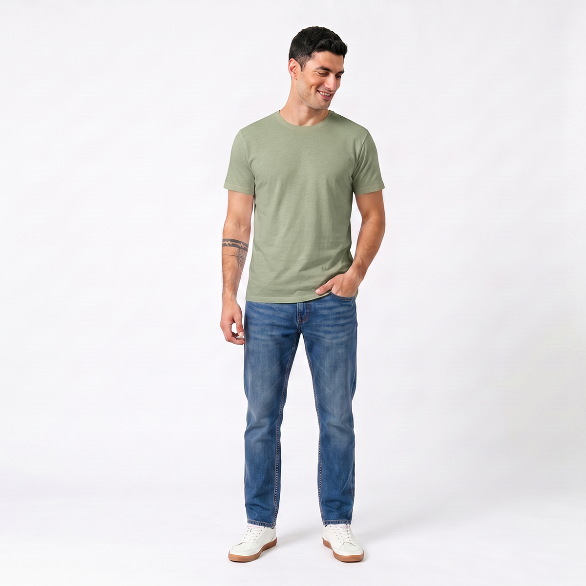 Men's Navy Blue Stretch Crew Neck Short Sleeve T-Shirt