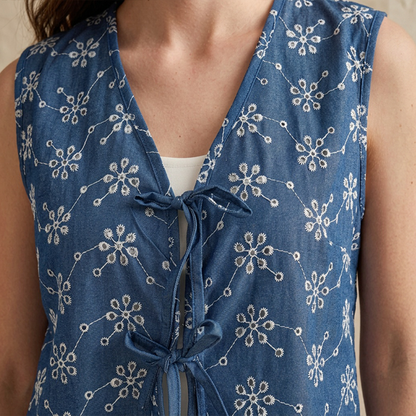 Blusa Mujer Sisada Tipo Chaleco con Lazos Ajustables Bordada