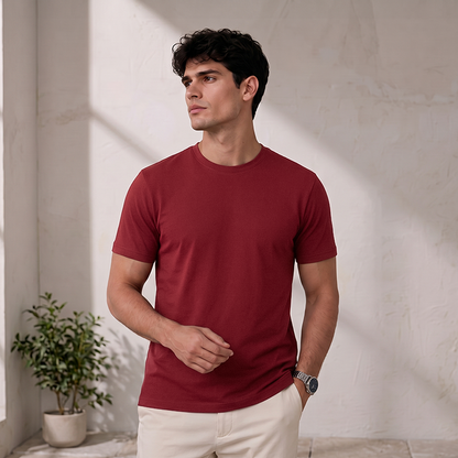 Men's Navy Blue Stretch Crew Neck Short Sleeve T-Shirt