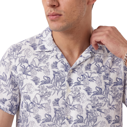Camisa Floral Line Art Tropical Hombre Manga Corta Casual