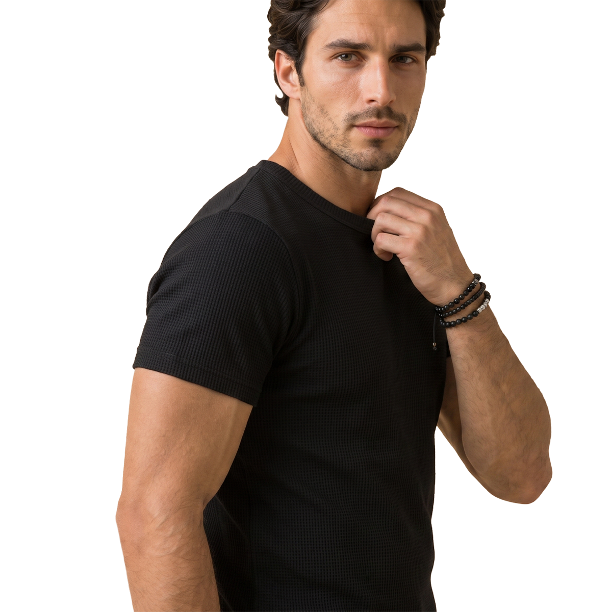 Camiseta de punto acanalado para hombre cuello redondo