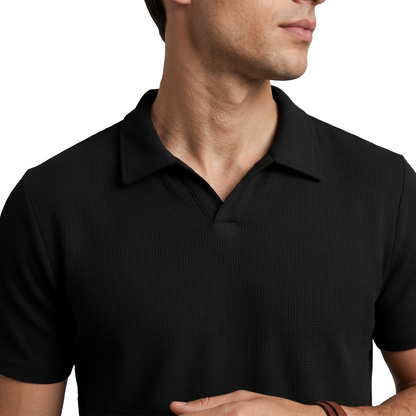 Polo manga corta para hombre color negro con textura waffle
