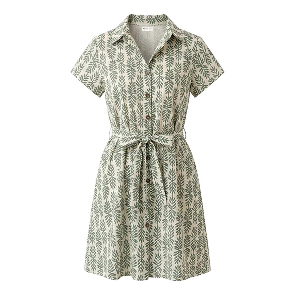 Vestido Casual Camisero Corto Mujer Estampado con Cinturón Ajustable Verde