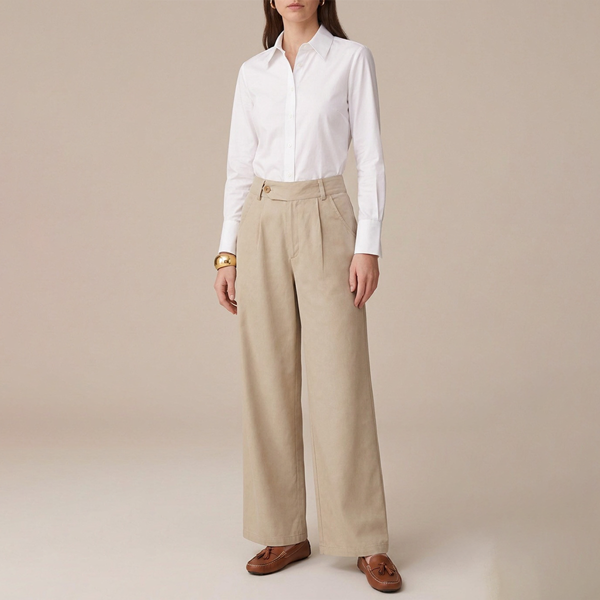 Pantalón de Vestir Mujer Corte Recto Elástico Trasero Rayas