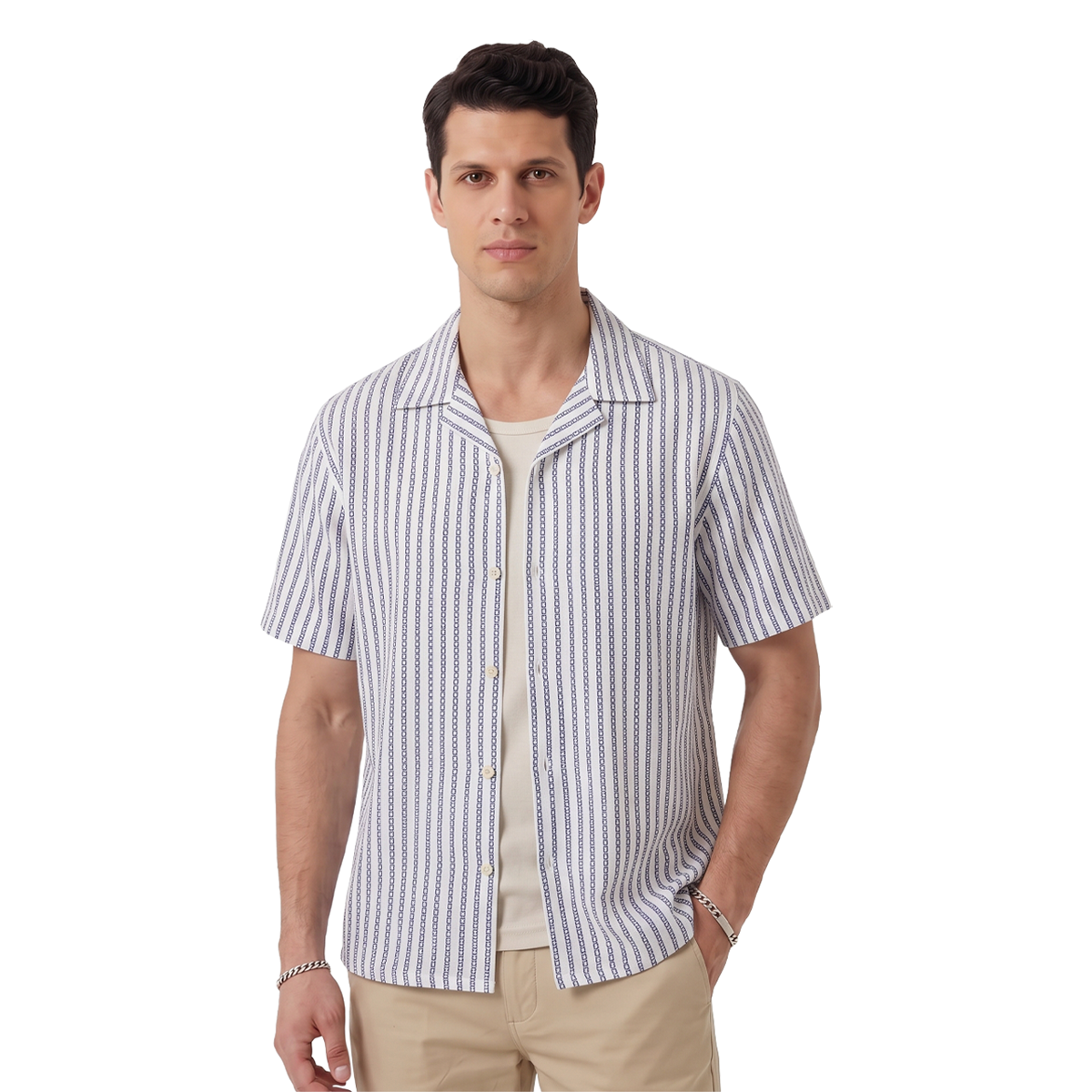 Camisa Estampado Moderno Hombre Corte Loose Fit Cómoda Cuello Resort
