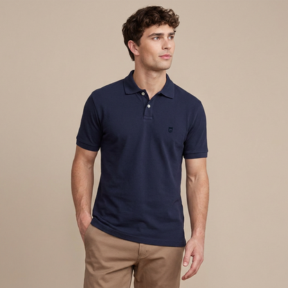 Playera Tipo Polo Azul  Marino Con Bordado Para Caballero Slim Fit