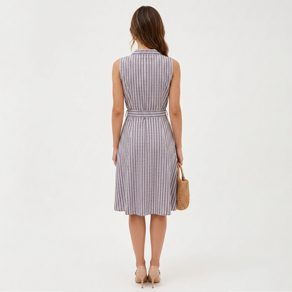 Vestido Camisero Mujer Escote V Casual Estampado Cuadros Rosa