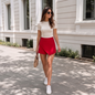 Falda Short Rojo Mujer Asimétrica Corta con Cierre Lateral