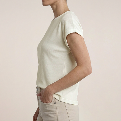 Blusa Acanalada Manga Corta Textura Relieve De Cuello Redondo