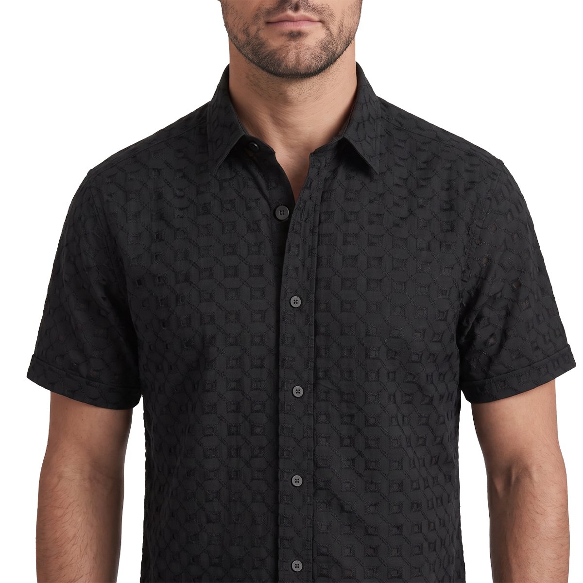 Camisa de manga corta con textura jacquard para hombre