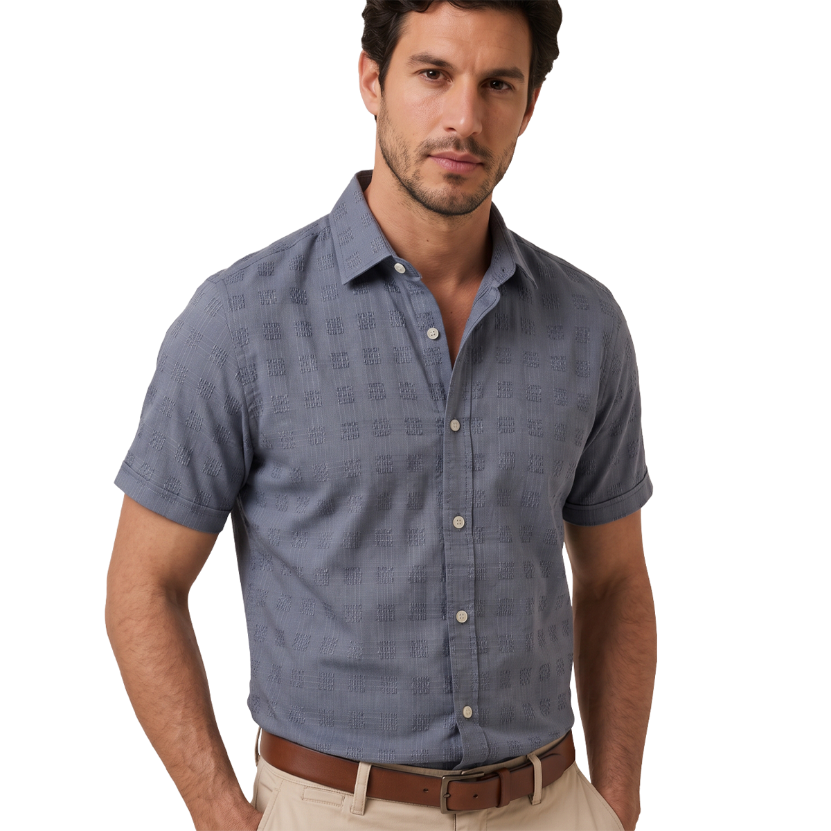 Camisa de manga corta con textura jacquard para hombre