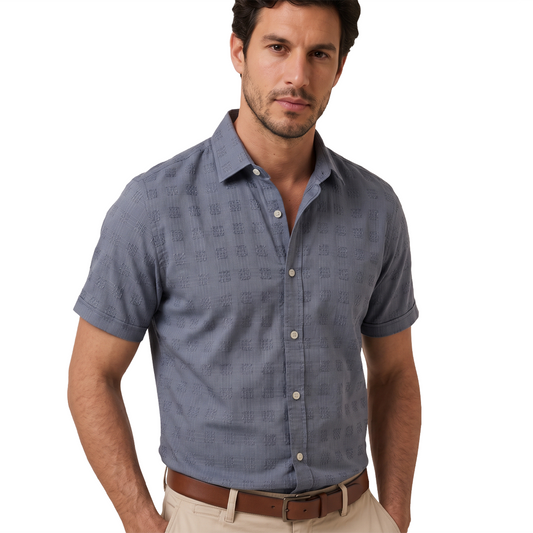 Camisa de manga corta con textura jacquard para hombre