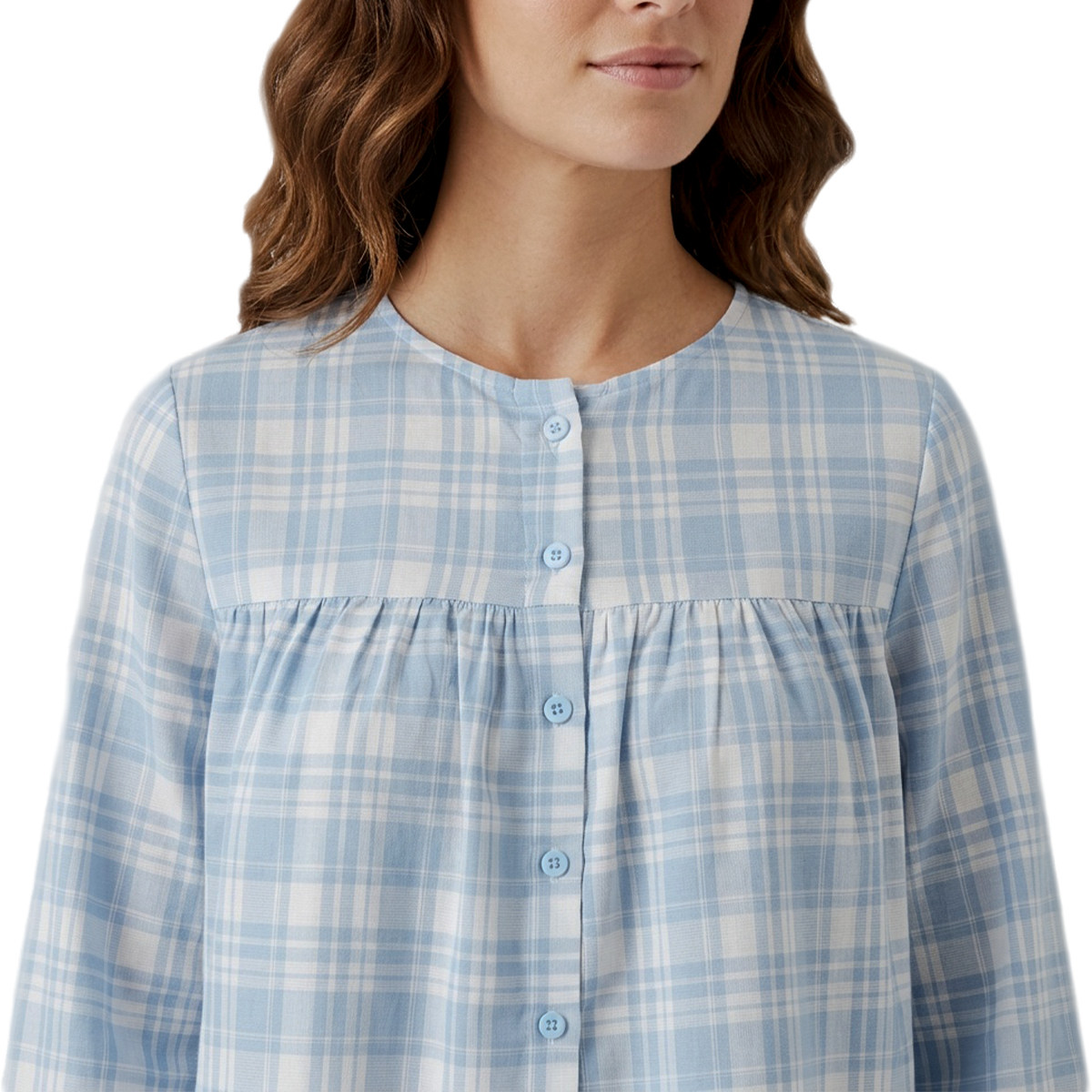 Blusa de cuadros con cuello mao y botones frontales