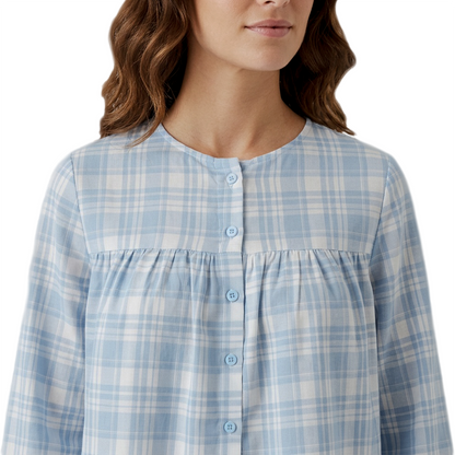 Blusa de cuadros con cuello mao y botones frontales