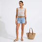 Blusa Mujer Sisada Estampado Cuadros con Moños y Botones Ocultos Color Arena