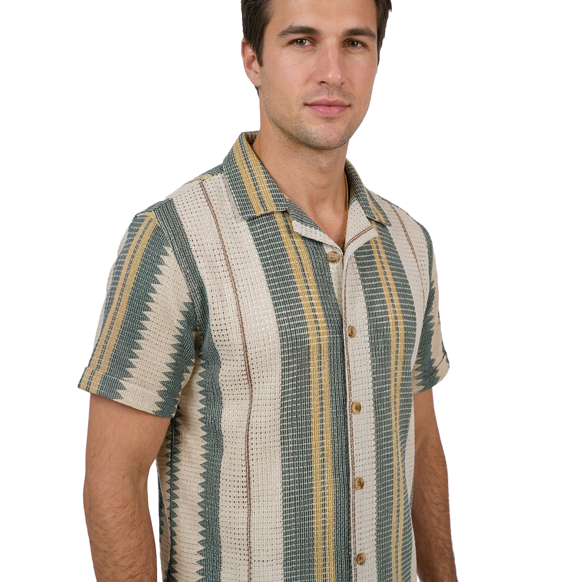 Camisa Hombre Manga Corta Playa Corte Relax Tela Ligera