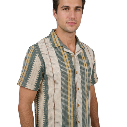 Camisa Hombre Manga Corta Playa Corte Relax Tela Ligera