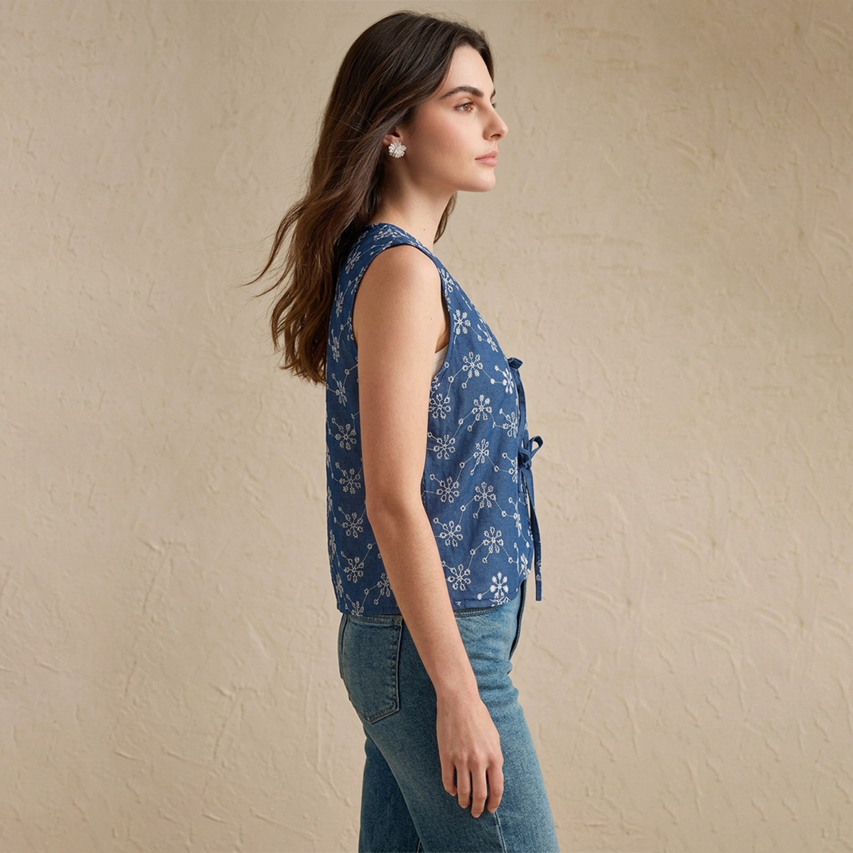 Blusa Mujer Sisada Tipo Chaleco con Lazos Ajustables Bordada