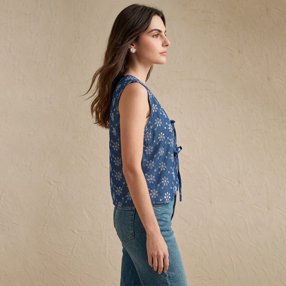 Blusa Mujer Sisada Tipo Chaleco con Lazos Ajustables Bordada