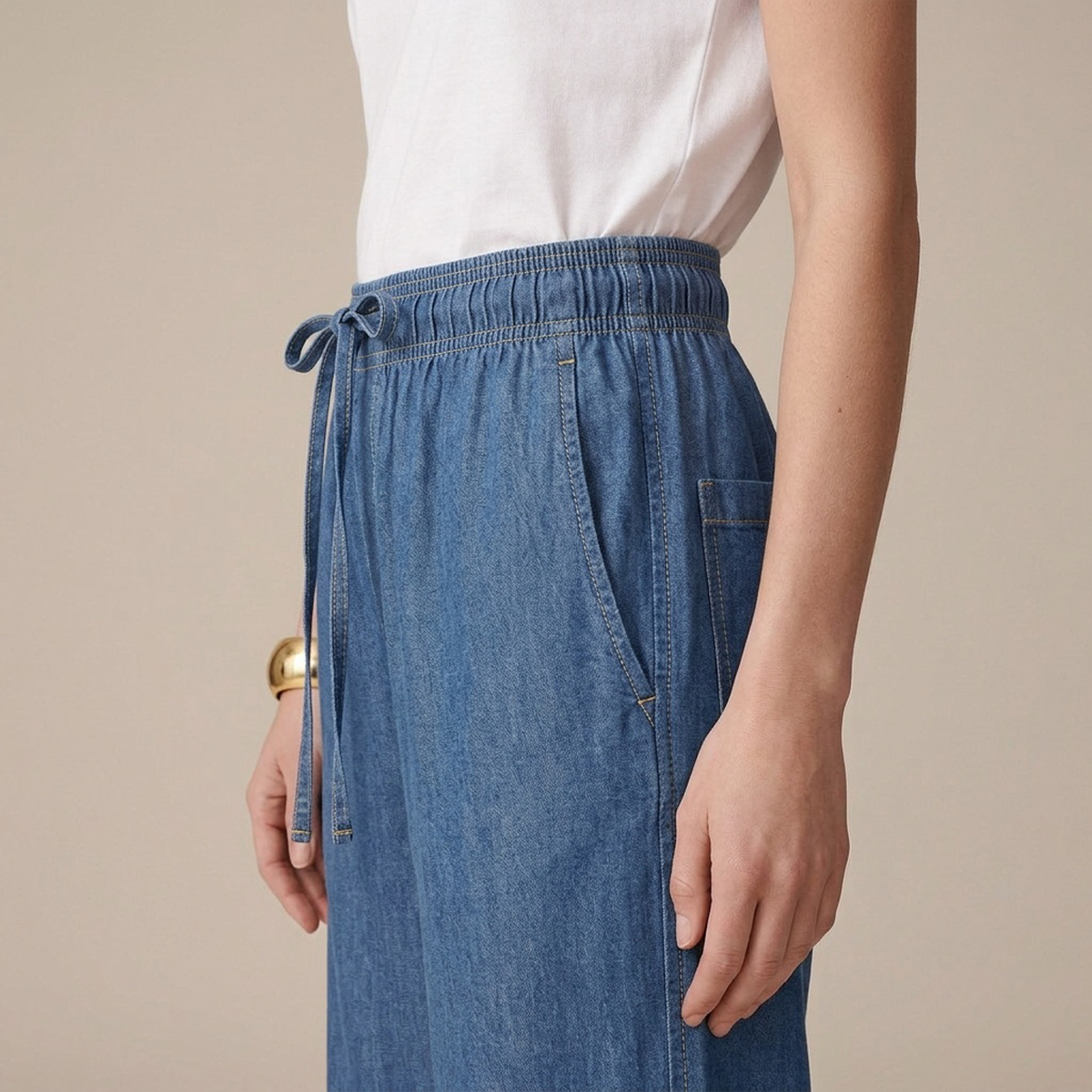 Pantalón Wide Leg con Cintura Elástica y Cordón
