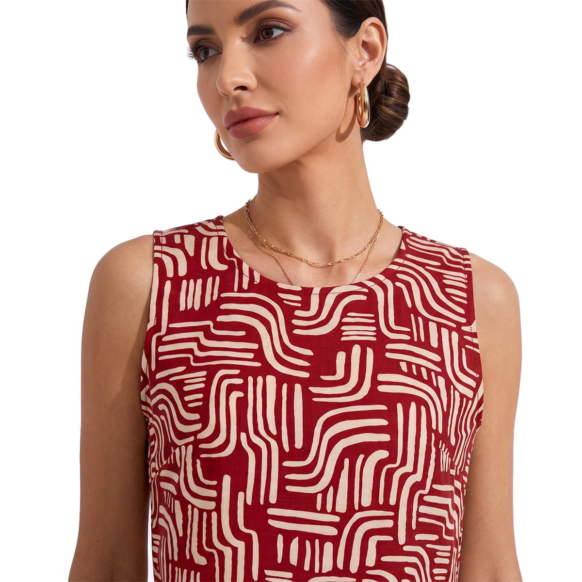 Blusa Corta Mujer Sisada con Estampado Rojo  y Cuello Redondo