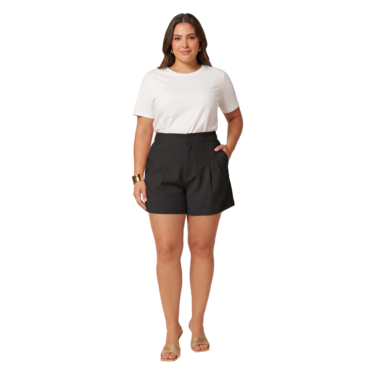 Short de vestir de tiro alto con pliegues para mujer