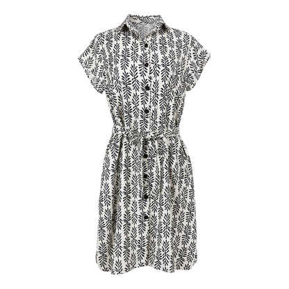 Vestido Negro Corto Mujer Camisero Estampado Casual con Cinturón