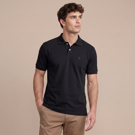 Playera Tipo Polo Negra Corte Slim Fit Con Bordado Para Caballero