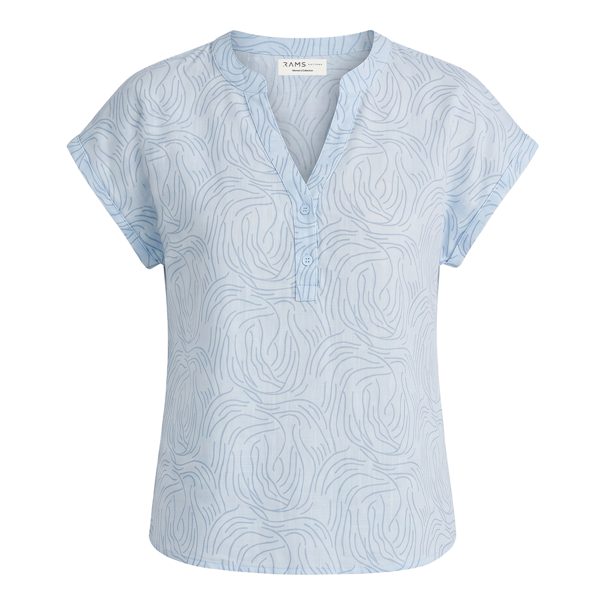 Blusa azul de Algodón Mujer Cuello Mao Estampada Fresca
