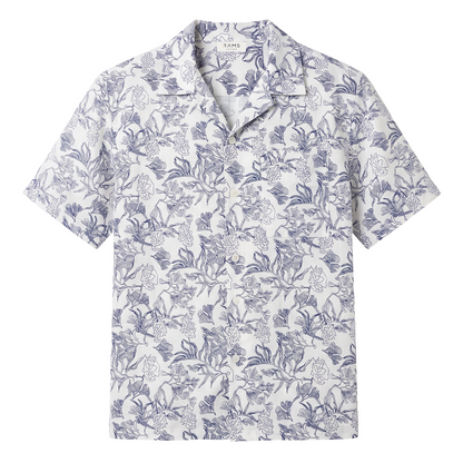 Camisa Floral Line Art Tropical Hombre Manga Corta Casual