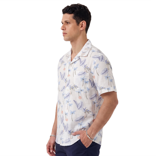 Men's Short Sleeve Tropical Print Modern Resort Collar Shirt