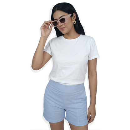 Short Mujer Rayado Vertical Ajuste Stretch Cómodo y Moderno