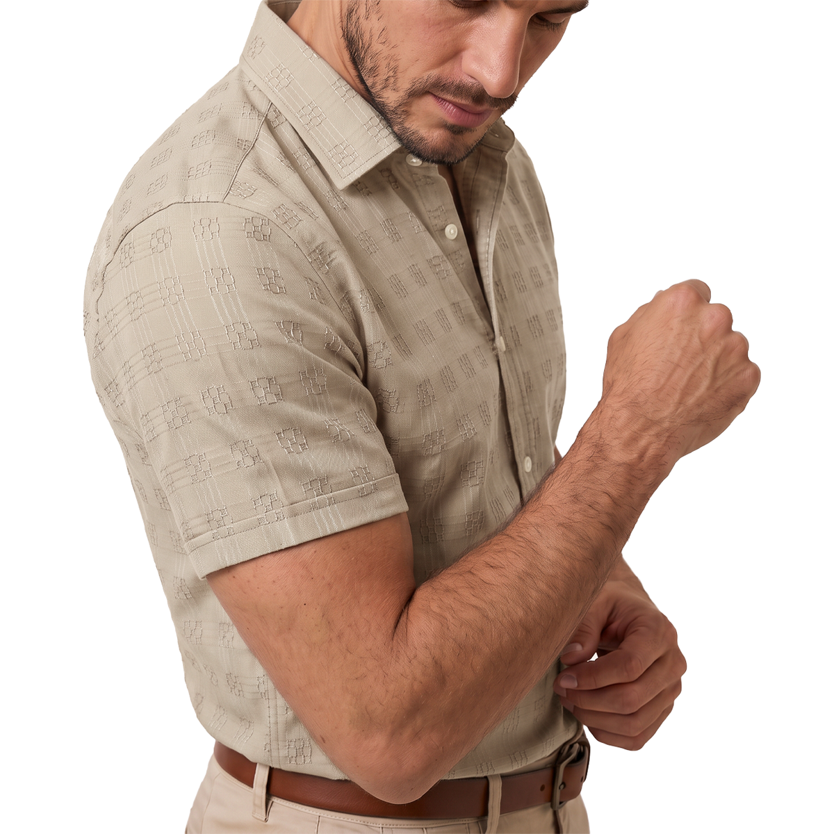 Camisa de manga corta con textura jacquard para hombre
