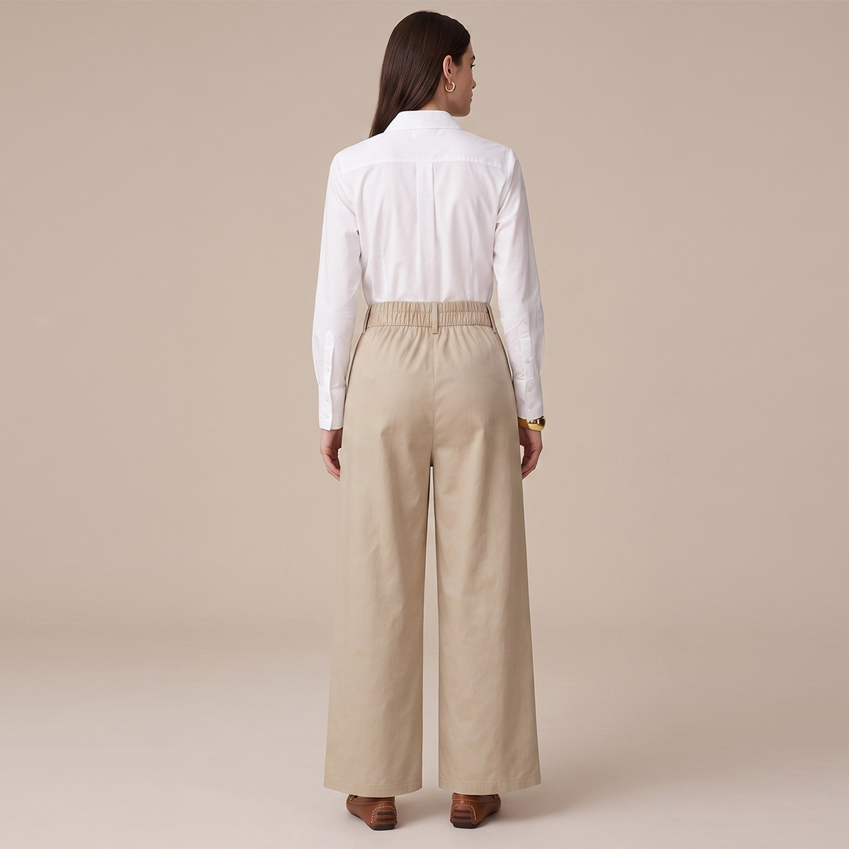 Pantalón de Vestir Mujer Corte Recto Elástico Trasero Rayas