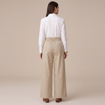 Pantalón de Vestir Mujer Corte Recto Elástico Trasero Rayas