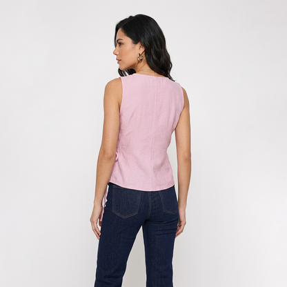 Blusa Rosa Mujer Escote Cruzado con Lazo Ajustable en Cintura