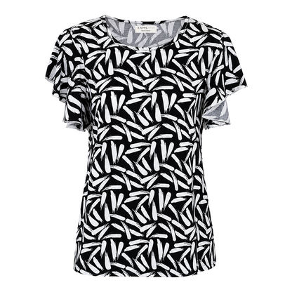 Blusa Mujer Cuello Redondo Estampada Diseño Moderno con Olán