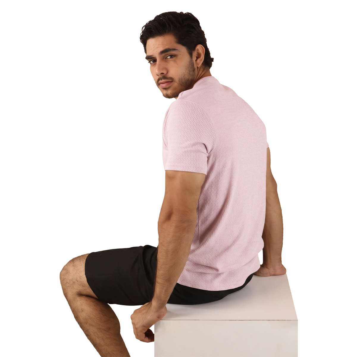 Playera Hombre Cuello Redondo Texturizada Ultra Suave Slim Fit En Color Rosa