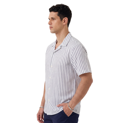 Camisa Estampado Moderno Hombre Corte Loose Fit Cómoda Cuello Resort