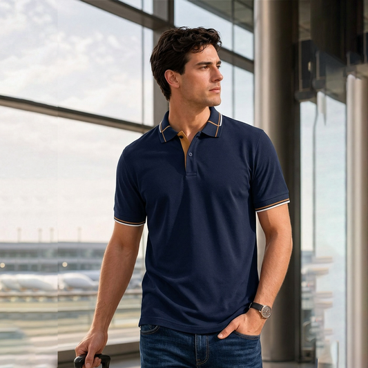 Playera Azul Marino Tipo Polo Hombre Corte Slim Fit Casual Moderna